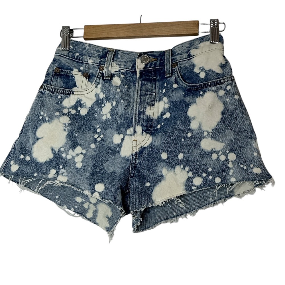 New RE/DONE 70s High Rise Denim Shorts Splash Jean Women's 25 Blue Button Fly‎ - Picture 2 of 11